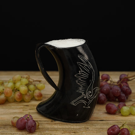 Viking Horn tankard with eagle design and belt strap