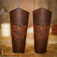 Viking Midgard serpent leather Bracers in brown leather