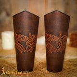 Viking Midgard serpent leather Bracers in brown leather
