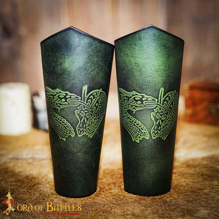 Viking Midgard serpent leather Bracers in green leather