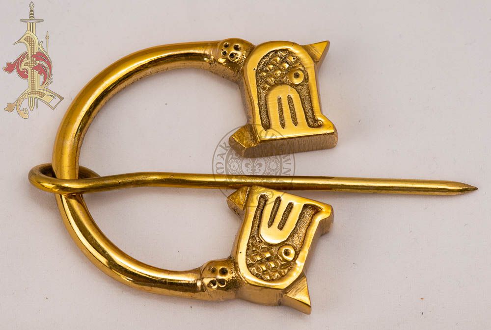 Viking Brass Cloak Brooch Clasp with Midgard Serpent Design
