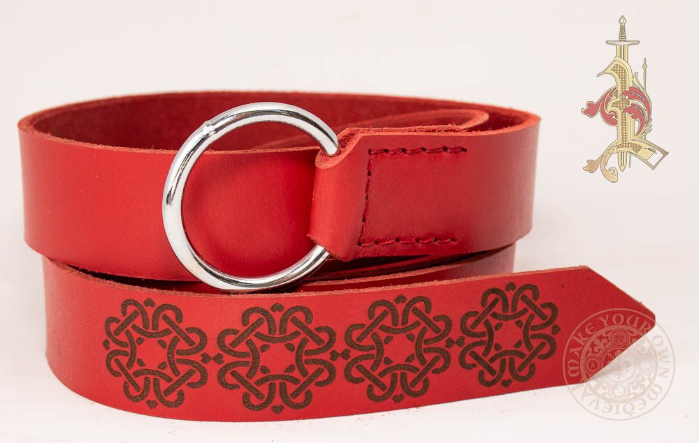 Viking LARP Ring Belt in Red - With Knotwork Carving