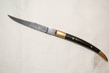 damascus folding knife with horn and brass handle from Australia