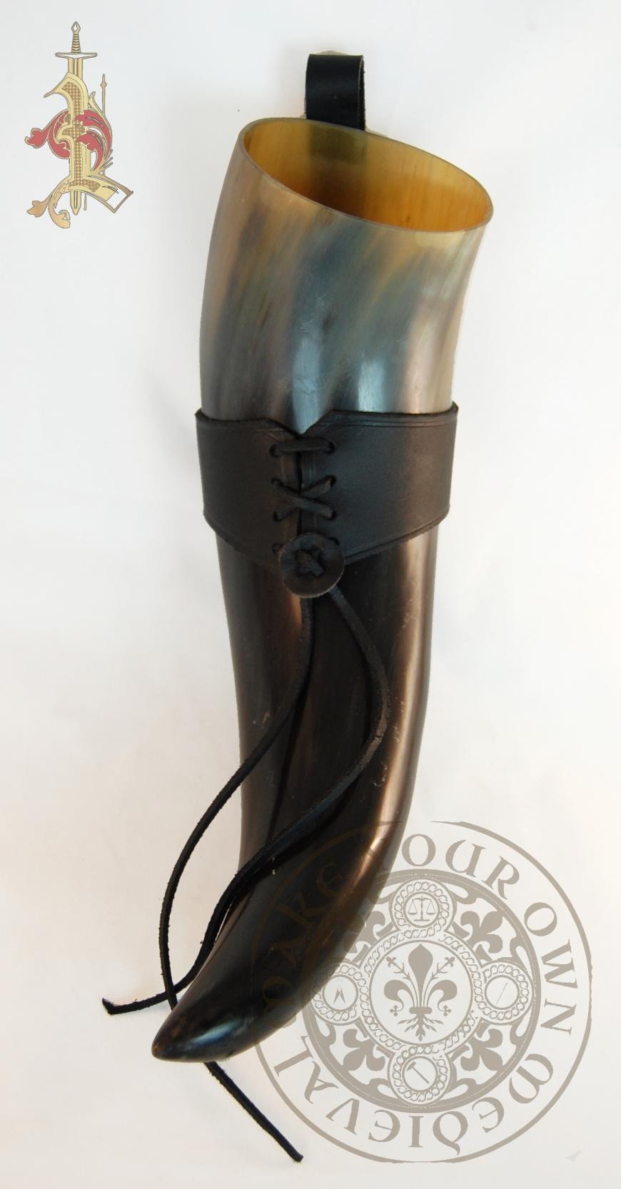 Viking drinking horn medium with black leather holder