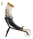 Viking drinking horn with brass trim and eagle terminal end