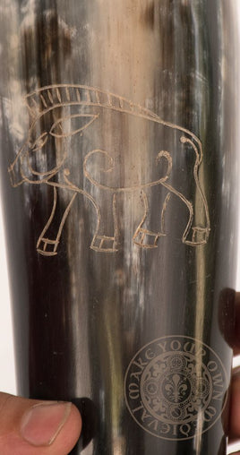 Viking drinking horn with war boar carving