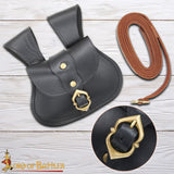 Viking costume black leather medieval bag and belt set