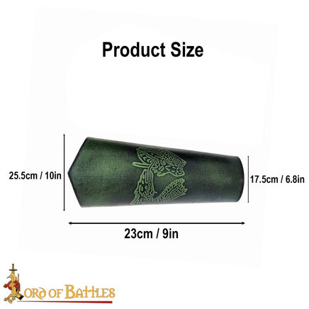 Viking dragon leather Bracers in green leather