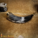 Viking drinking horn with brass eagle end