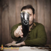 Viking drinking horn with runes carving