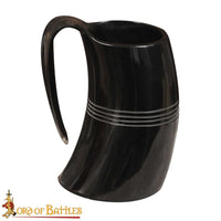 Viking horn tankard with hand engraved carving