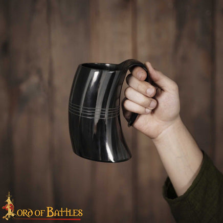 Viking horn tankard with rings