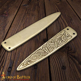 Viking knotwork design belt strap end with rivets