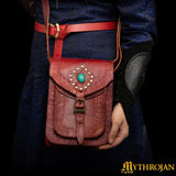 Wiccan themed leather bag with stone