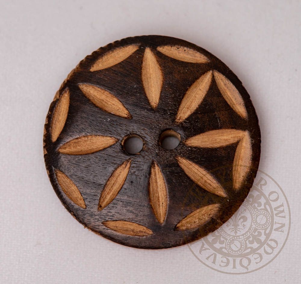 Wood Button - Round Star
