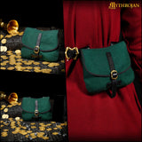 Woolen medieval bag made from green wool