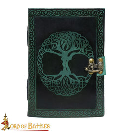 Yggdrasil Tree of Life Pagan green Leather Journal with lock