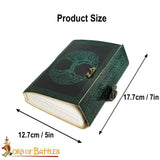 Yggdrasil Tree of Life Viking Leather Journal in green with clasp