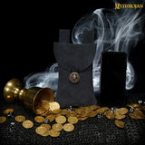 blue leather medieval pouch
