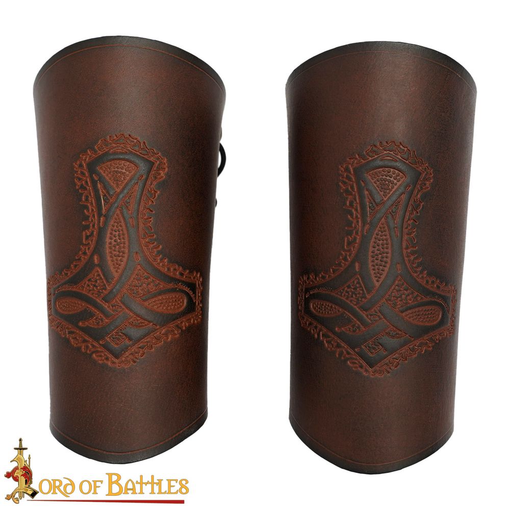Hammer of Thor Mjölnir leather Bracers - Brown