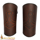 brown Hammer of Thor Mjölnir leather Bracers
