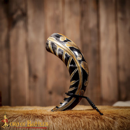 carved growing tree design drinking horn