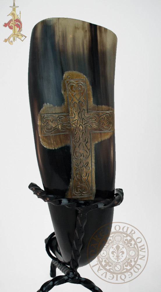 drinking horn with cross design for renaissance faire