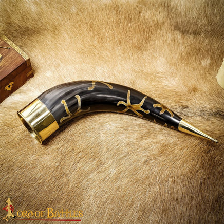 drinking horn with long brass end decoration