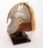 fantasy Viking LARP helmet with leather neck protection and real horse hair maine