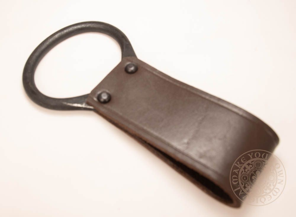 forged axe holder for belt made from leather