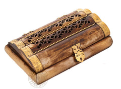 jewellery box with brass decoration and owl clasp
