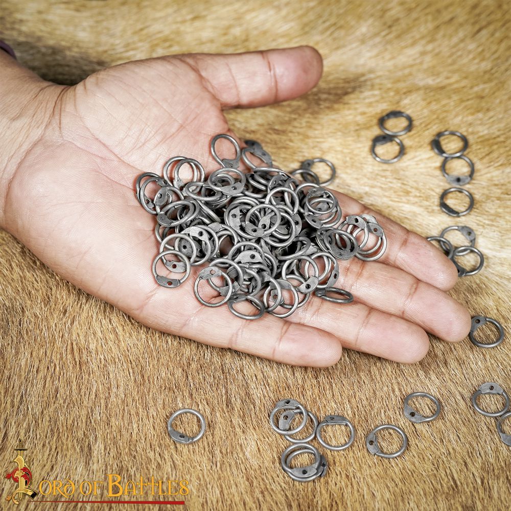 Loose Chainmail Rings 6mm 17g Blackened Flat Ring. Includes Round Rivets  BULK
