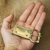 medieval belt buckle with hinged plate