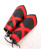 red and black leather LARP bracers