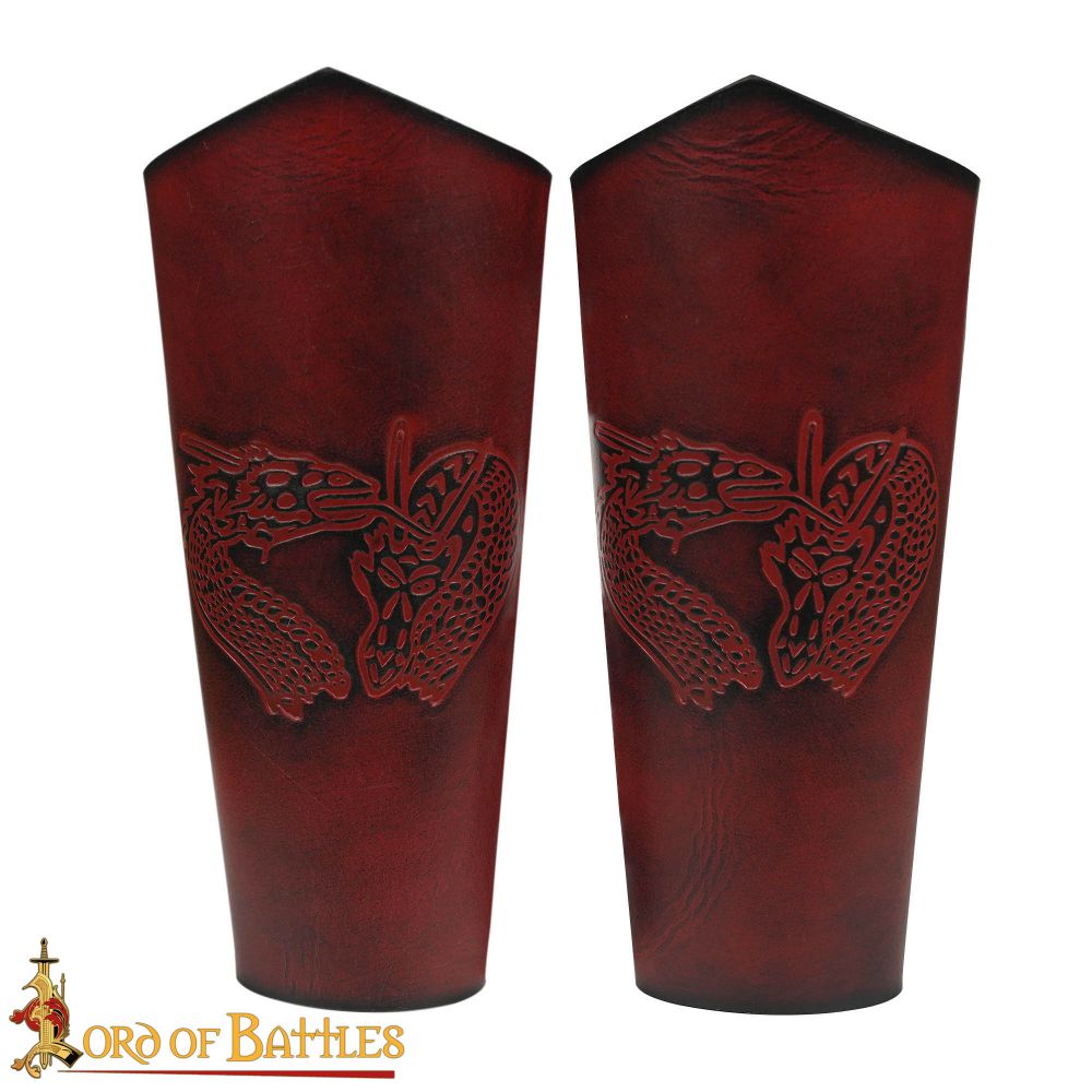 Midgard Dragon Leather Bracers - Red
