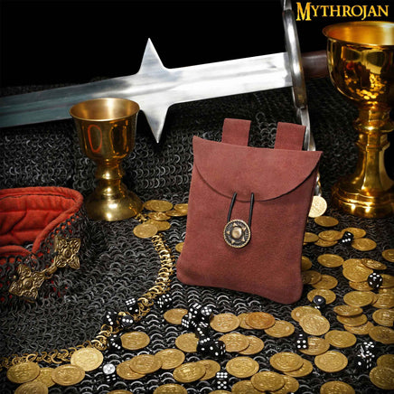 red suede leather medieval bag