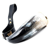 renaissance Drinking horn with black leather belt holder