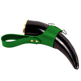 renaissance Drinking horn with green leather belt holder