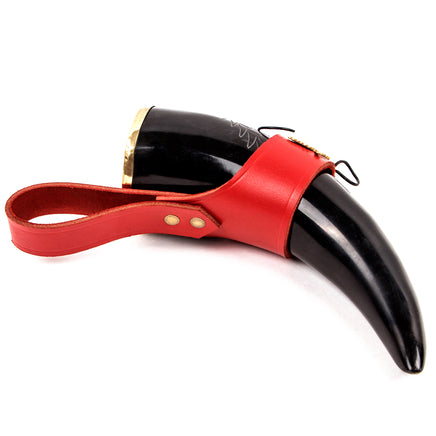 renaissance Drinking horn with red leather belt holder