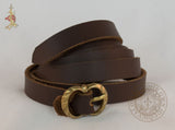 renaissance ladies belt with brass buckle in brown leather