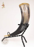 stallion design drinking horn with brass trim and end