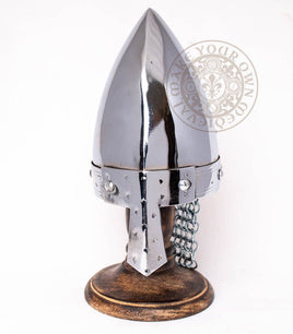 viking mini spangenhelm with wooden stand