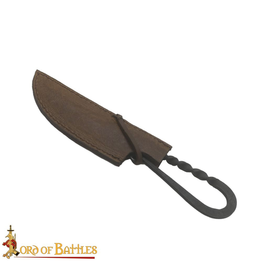 viking eating knife with leather scabbard