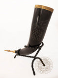 wolf drinking horn with brass trim and eagle end